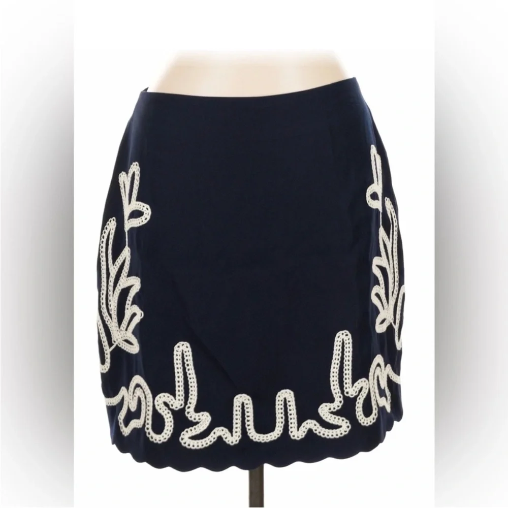 NWT Avec Les Filles Seahorse Embroidery Sleeveless Shell Navy & White Set M/6 - Picture 4 of 12